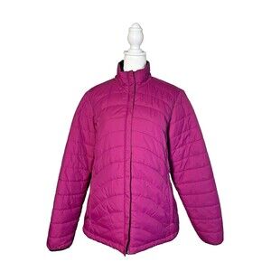 Lands End Women Puffy Quilted Comfy  Fall Winter lined Hot Pink Preppy Jacket  M